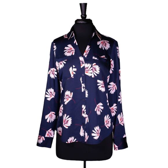 Express Women's Shirt Portofino Button Up Floral Slim Fit Colorful Blouse Top M - Picture 1 of 8